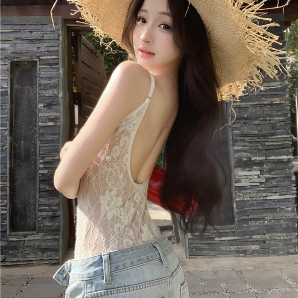 2256 Sexy Style Camisole Women's Jumpsuit Slim Lace Inner Design Sexy Backless Top Outer Wear