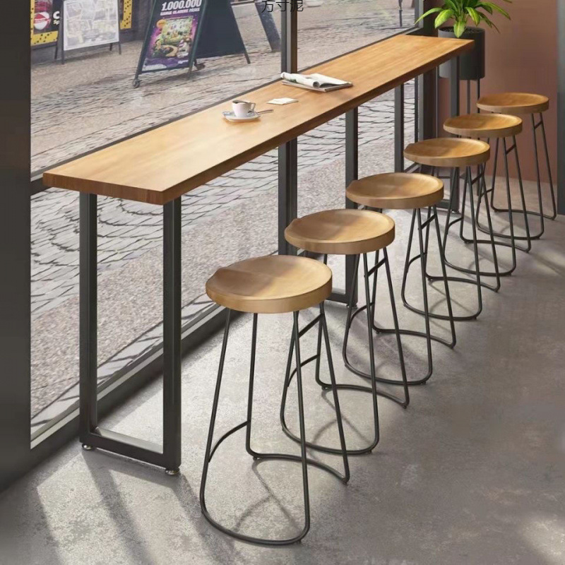 Solid Wood Bar Table, Leisure Table, Wall-Mounted Long Table, Home High Table, Window Bar Table, Milk Tea Shop Table and Chair Combination