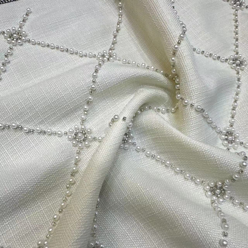 Fabric Woolen Fabric Gold Silk Bead Embroidery Jacket Autumn and Winter Dress Fabric