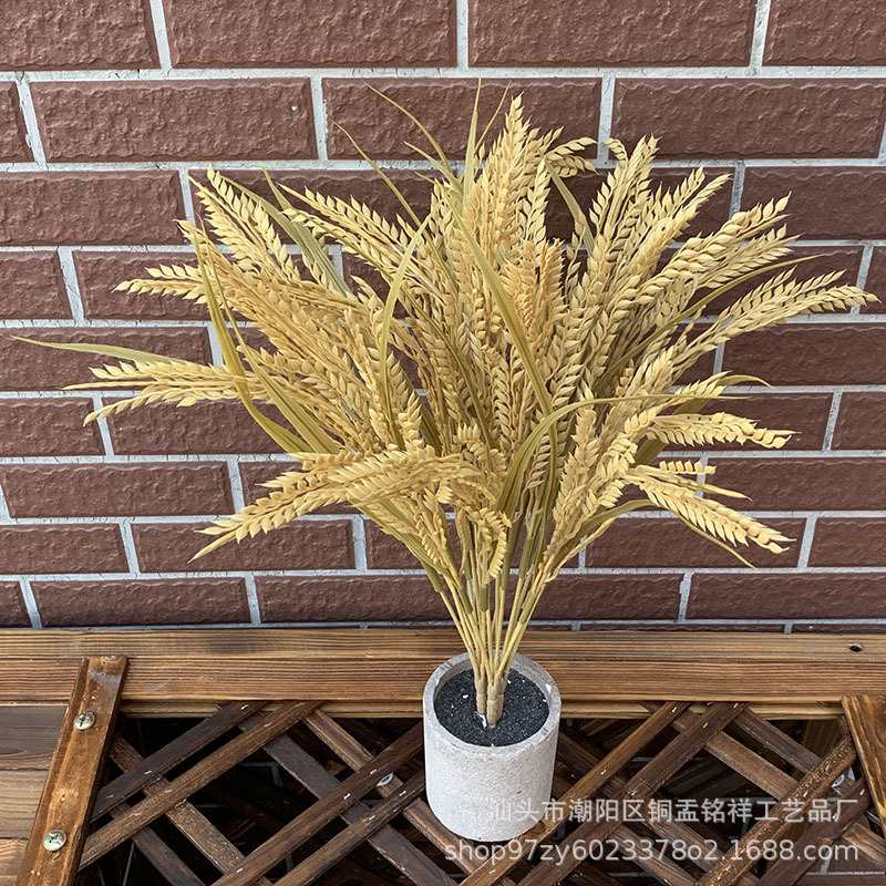 Simulated Golden Rice Photography Props Store Furnishings 5-Pronged Rice Plastic Yellow Wheat Ear Bunch Decorative Rice Ears