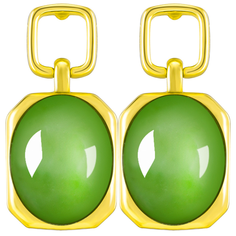 genuine goods Spinach Green Natural Old Material Hetian Jade Jasper Earrings Women's S925 Silver Jade Elegant Simple Earrings