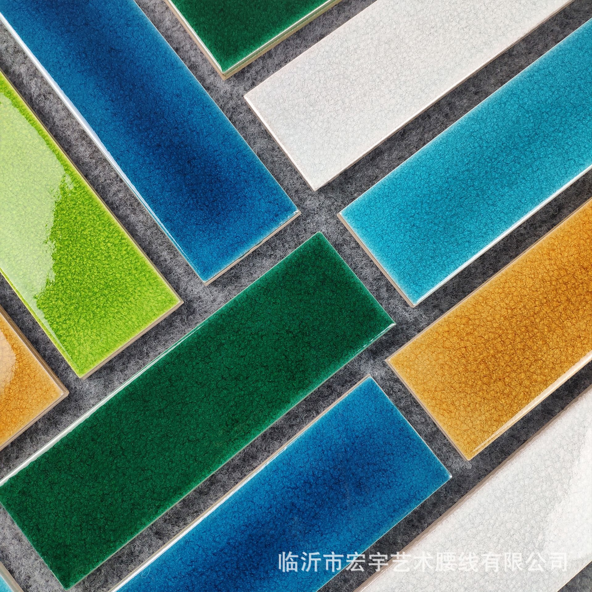 Vintage Ice Crack Long Strip Handmade Brick Bar B & B Swimming Pool Tooling Dark Green Wall Brick Mosaic Art Tile