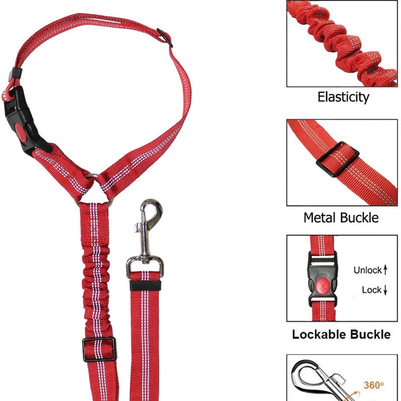 Pet Car Seat Belt Rope Ring Dog Car Retractable Elastic Reflective Belt Dog Leash Cross-Border E-Commerce