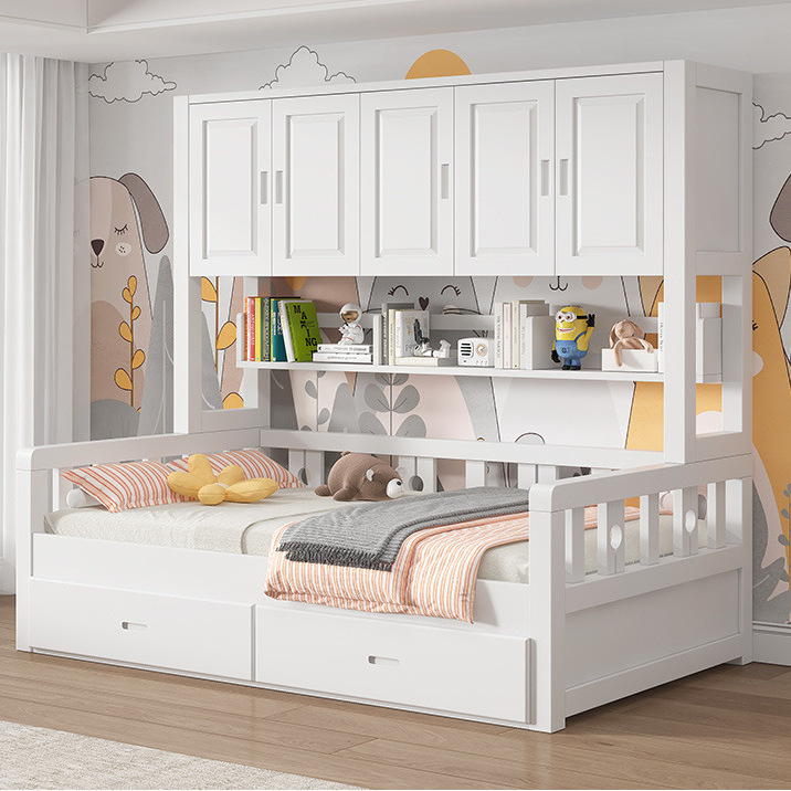 Кровать из массива дерева для детей Татами, многофункциональная, шкаф, интегрированная комбинация, простая, современная, совместная кровать с гардеробом