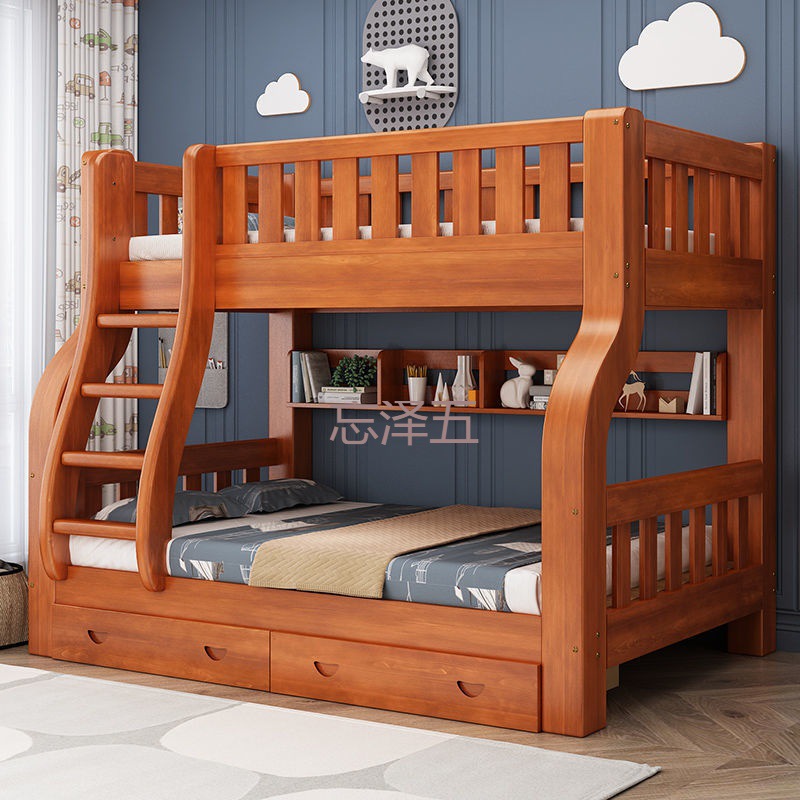 PCGS Bed Bunk Bed Children's Bed Full Solid Wood Two-Layer Adult Small Apartment Mother Bed Wooden Bed High