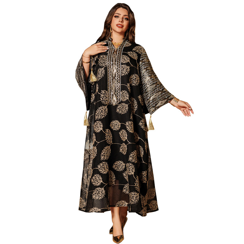 Ab423 Amazon Muslim Embroidered Sequined Robe Plus Size Women's European and American Cross-Border Dress Middle East New Style