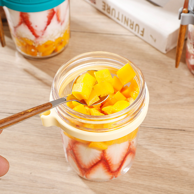 Amazon Oatmeal Cup Overnight Oatmeal Cup Breakfast Cup with Spoon with Lid Mason Cup Glass Salad Jar Yogurt Cup