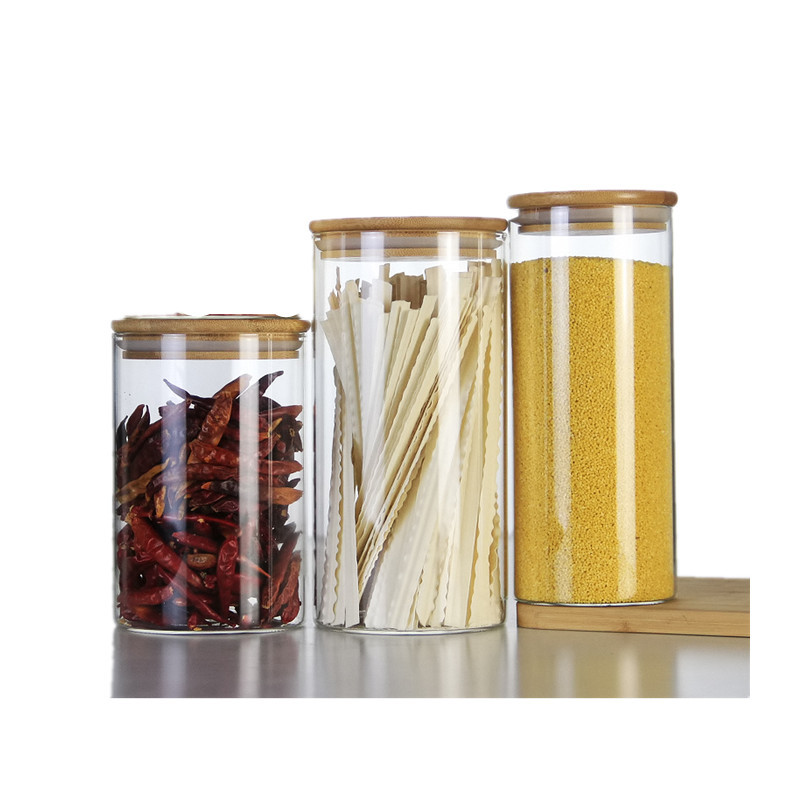Kitchen Sealed Storage Glass Jar Transparent Round Bamboo Lid Multigrain Tea Packaging Jar Food Tangerine Peel Storage Jar