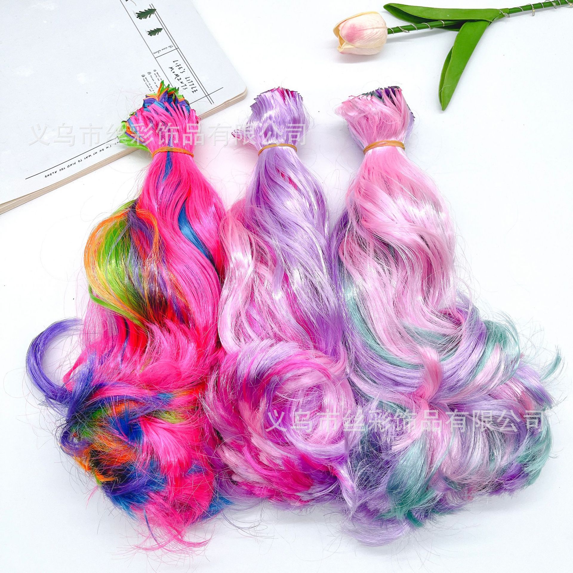 Трансграничная градиентная окраска, кудрявые волосы, прямые волосы, ручная работа, детский парик, DIY, термостойкий шелк, полуфабрикаты