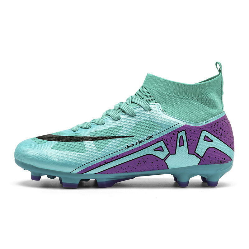 Cross-border high-top football shoes tf broken nails artificial lawn AG nail leather feet boys and girls children teenagers students training shoes