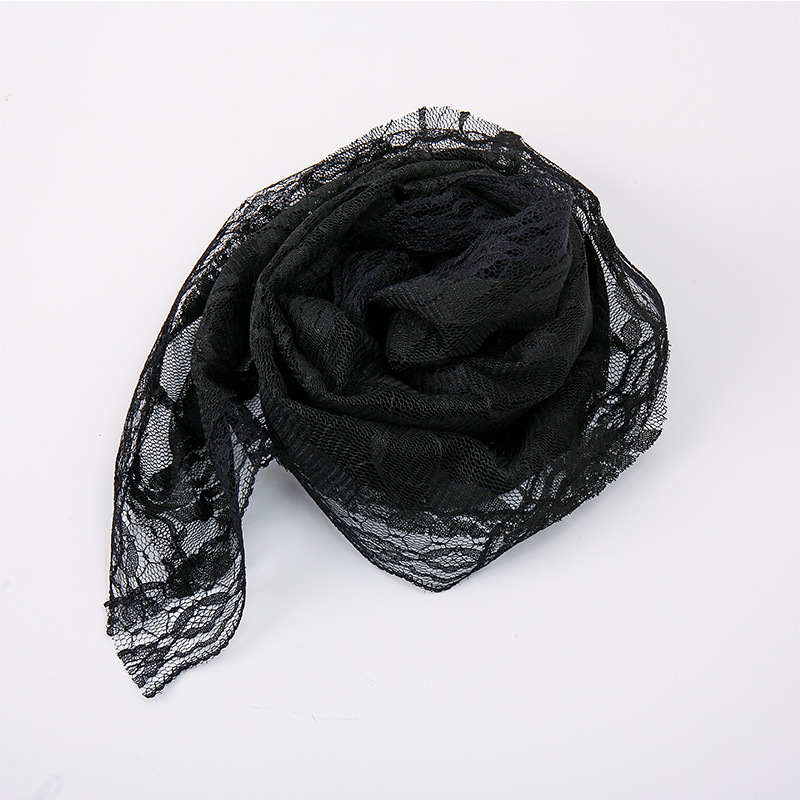 Korean Style Semi-Circular Pure Color Women's Headscarf, Elegant Black and White Breathable Lace Wedding Veil Sjj011