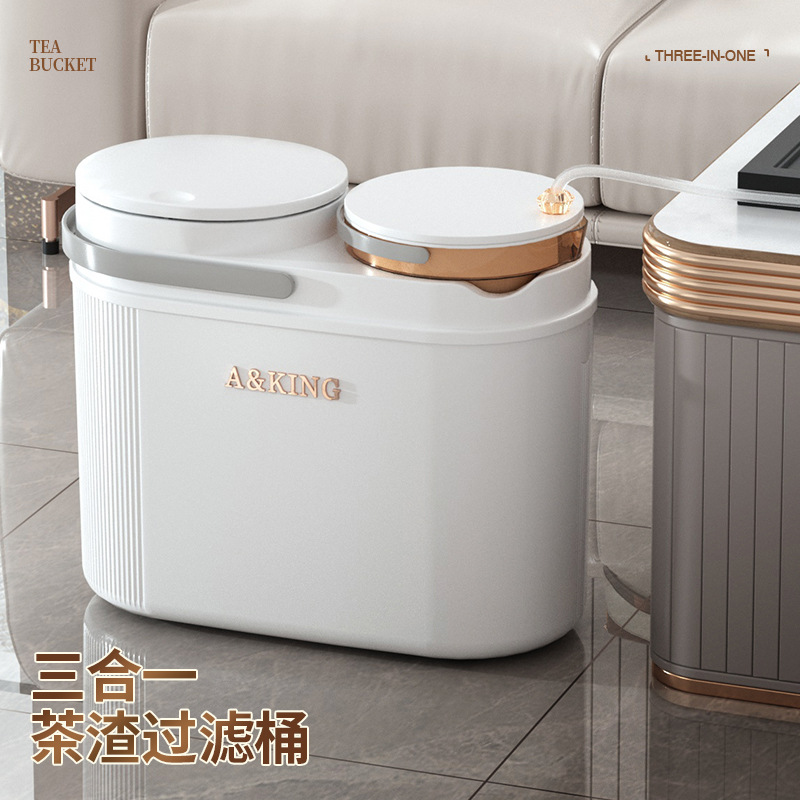 Household Dry and Wet Separation Trash Bin Living Room Office Tea Bucket Waste Water Bucket Tea Table Tea Dregs Filter Trash Bin