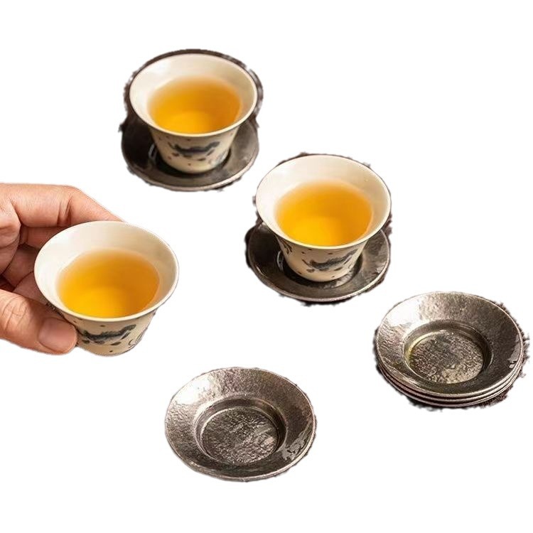Alloy old coaster antique non-slip insulation tea holder cup holder mat kung fu tea set tea ceremony accessories Chinese style