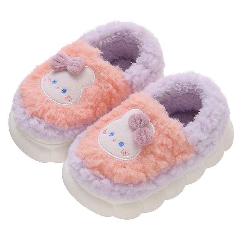 Children's cotton slippers winter bag heel boys and girls indoor non-slip plush shoes baby cute cartoon home parent-child shoes