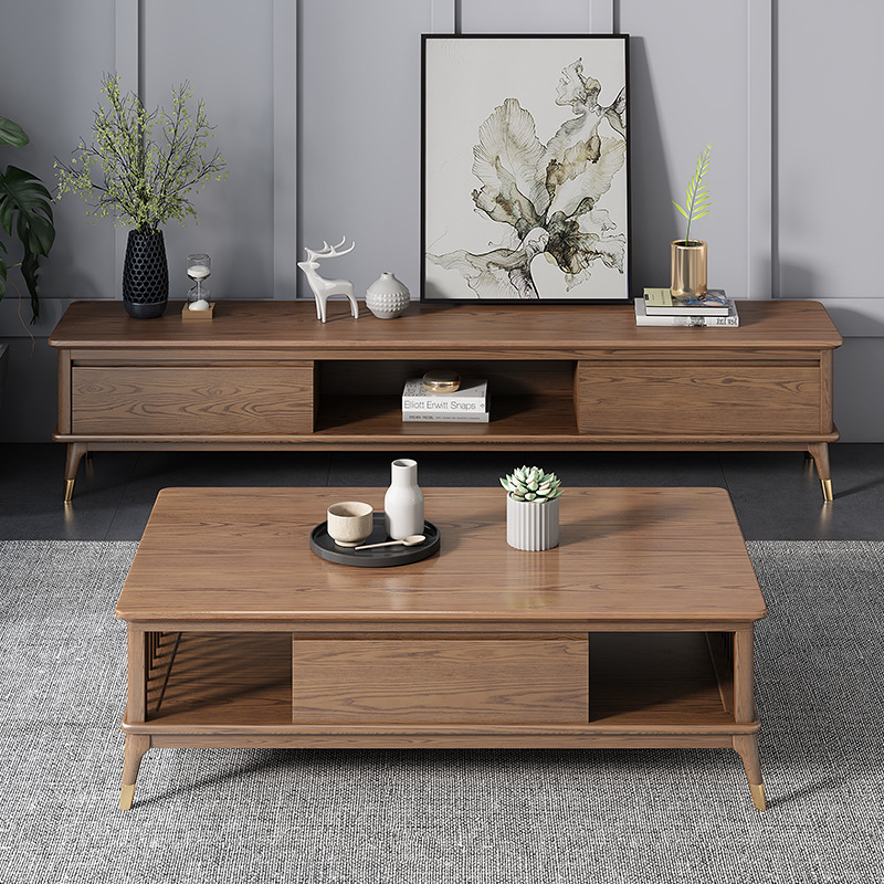 Nordic Solid Wood Coffee Table Small Living Room Ash Wood Coffee Table Tv Cabinet Combination Modern Simple Tea Table