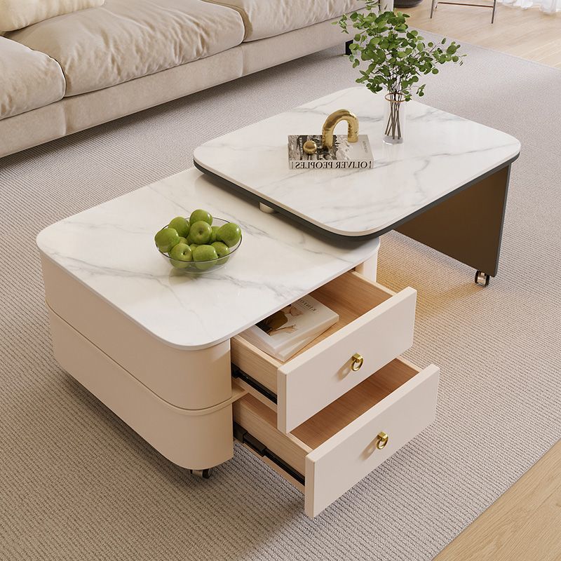 2025 New Slate Coffee Table for Home Use Small Apartment Modern Light Luxury Cream Style Rotating Mobile Square Coffee Table