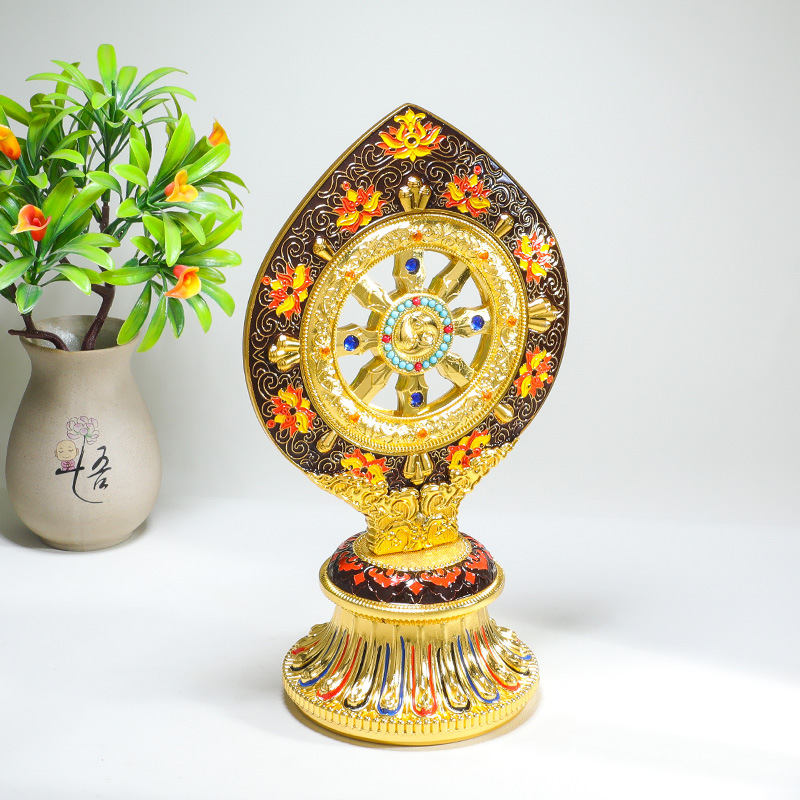 Falun Xizang Tantra Supplies Enamel Painted Transfer Method Golden Wheel King Seven Government Treasures Home Buddha Front Ornaments for Repair