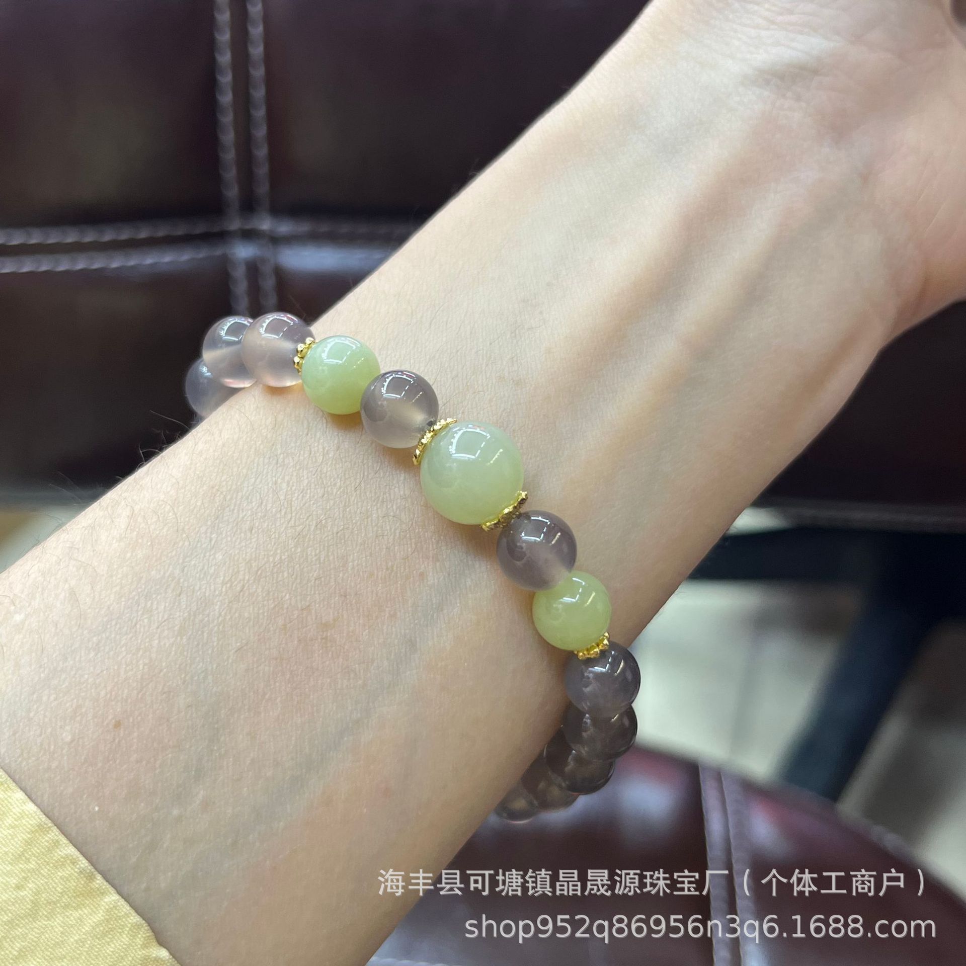 Natural Smoky Purple Grey Agate Bracelet with Hetian Jade Girl's Bracelet Jewelry Crystal Internet Celebrated Wholesale Live Welfare