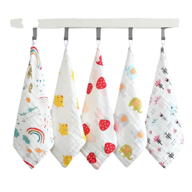 Six-Layer High-Density Pure Cotton Gauze Square Towel Baby Type a Printed Towel Kidsren's Towel Saliva Towel Pure Cotton Wholesale