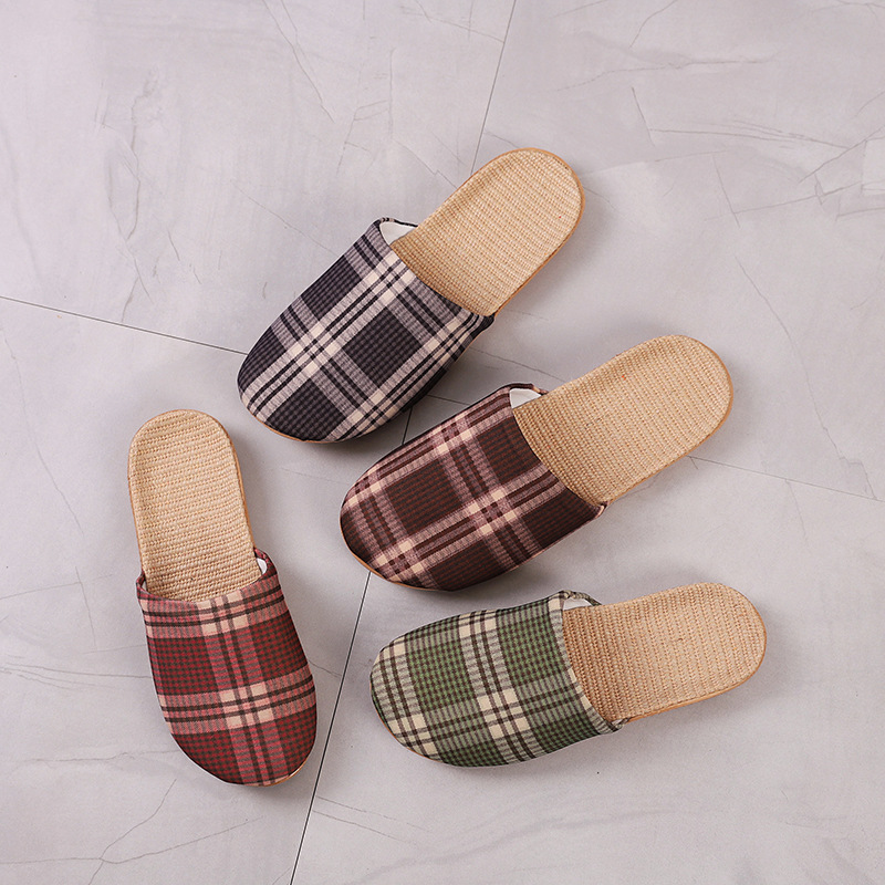 Новые летние мужские и женские льняные клетчатые корейские стиль шифон мягкие подошвы стираемые домашние indoor сандалии и тапочки для внешней носки