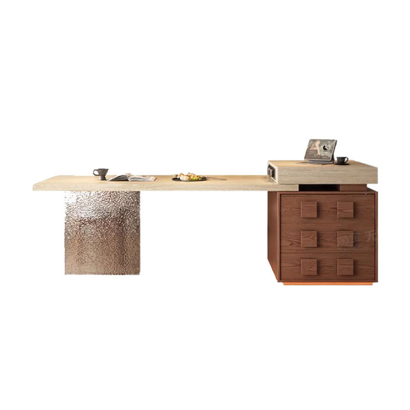 Medieval Style Island Table Integrated Dining Table for Home Retractable High-Grade Travertine Slate Guide Table Kitchen Open Counter