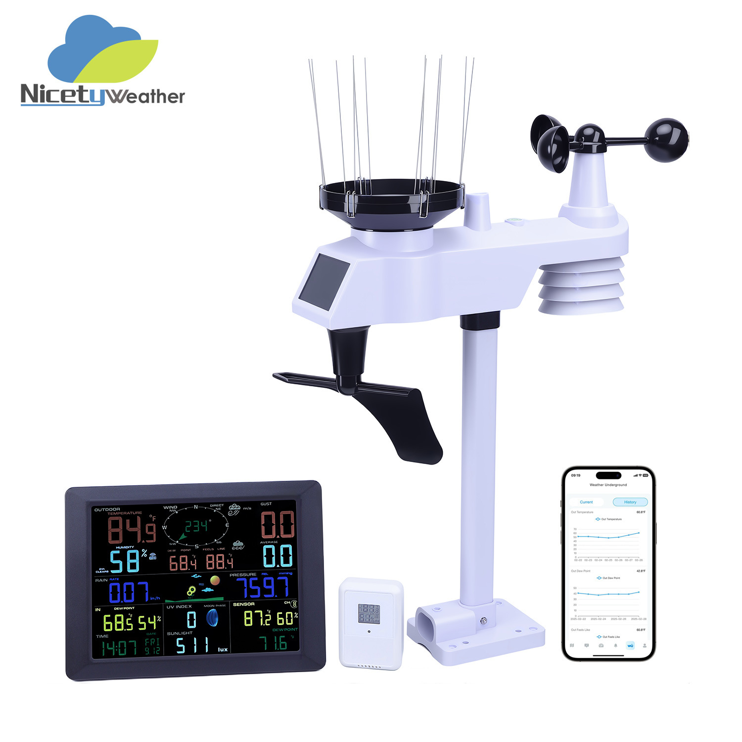 Умная Wifi метеостанция | Мониторинг нескольких параметров в реальном времени, включая ветер и дождь/температуру и влажность/атмосферное давление/свет