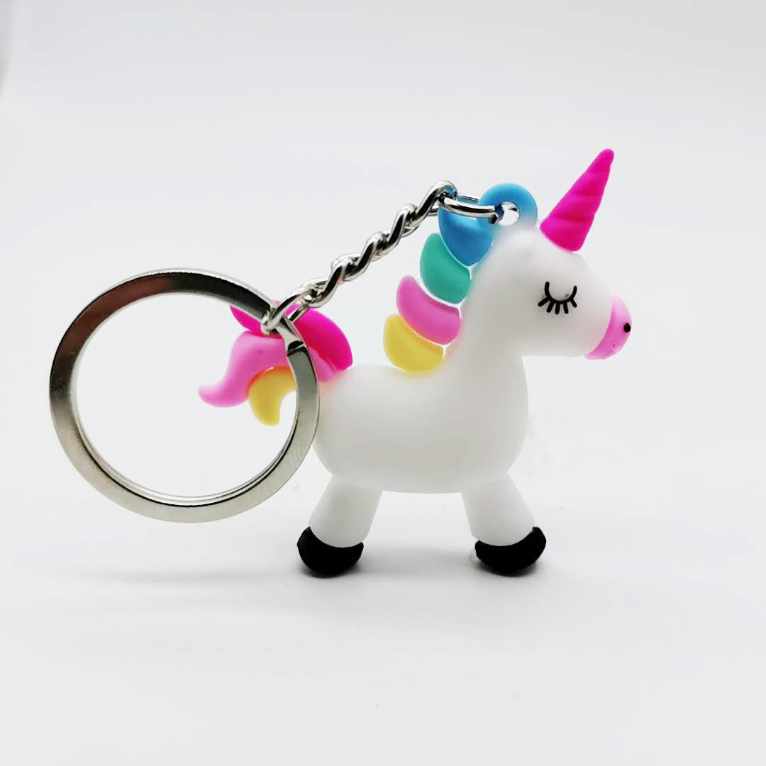 Cross-border Cartoon Stereo Keychain Pendant 3D Stereo Rainbow Horse PVC Soft Glue Unicorn Pegasus Doll Ornaments