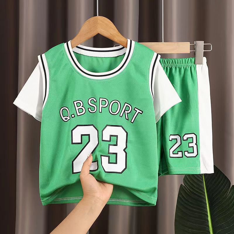 New Summer Children's Short-sleeved Sports Suit Fashionable Men's and Women's Middle and Old Children's Basketball Training Clothes Quick-drying Breathable Handsome Thin