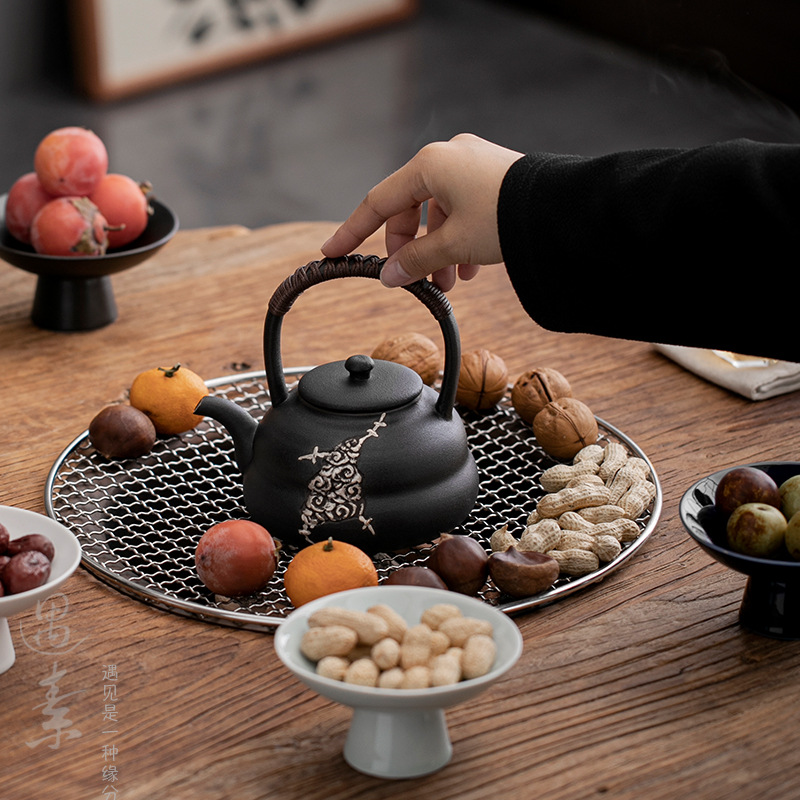 Retro Coarse Pottery Tea Stove, Lifting Beam, Teapot, Open Flame Water Kettle, Full Set of Electric Ceramic Stove, Teapot, Alcohol Stove