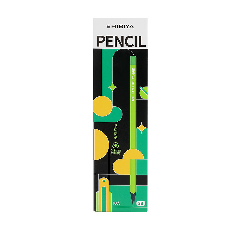 Shibiya New Black Wood Small Green Pole Pencil HB Bold Lead Core for Primary School Students Not Easy to Break Children 2B Pencil