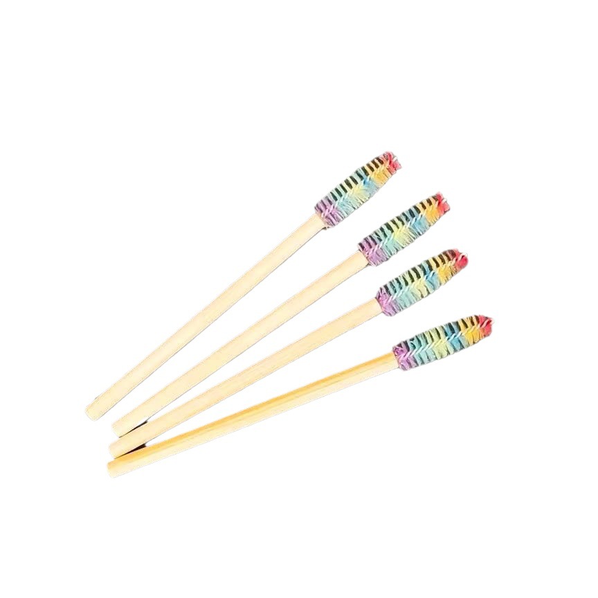 Disposable eyelash brush makeup tool bamboo rod eyelash brush rainbow brush head solid bamboo rod eyelash brush