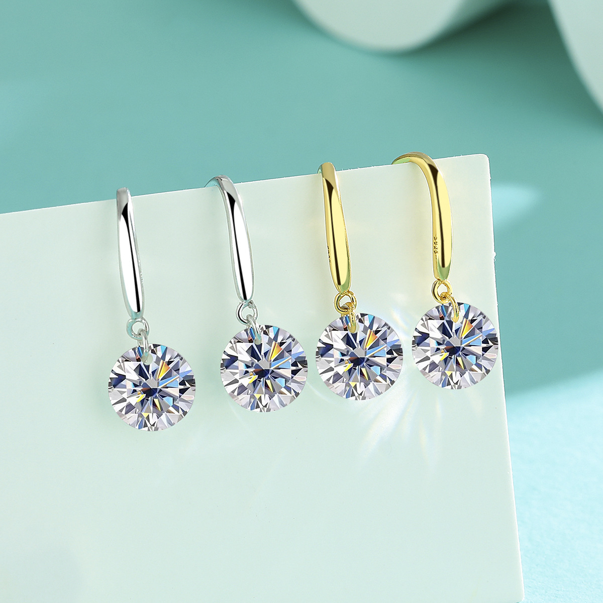 Cross-border Europe and the United States hot-selling moissanite simple ear hook perforated moisan diamond earrings plating 18k gold 2ct women