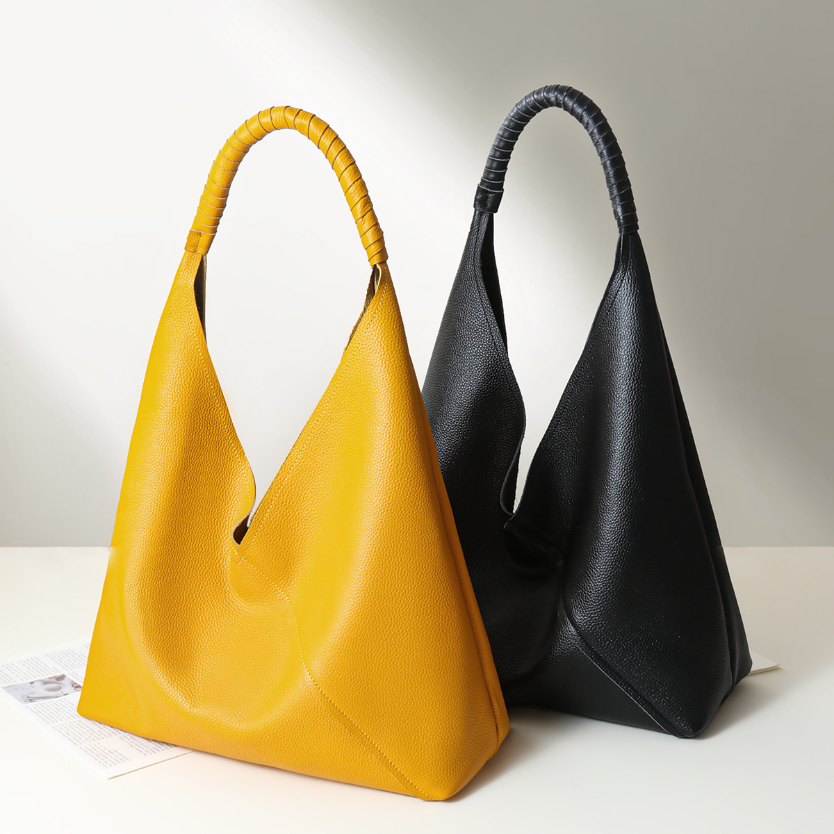 First-Layer Cowhide Handbag Women's Niche Large-Capacity High-End Tote Bag Genuine Leather Women's Bag Commuter Fashion Shoulder Bag