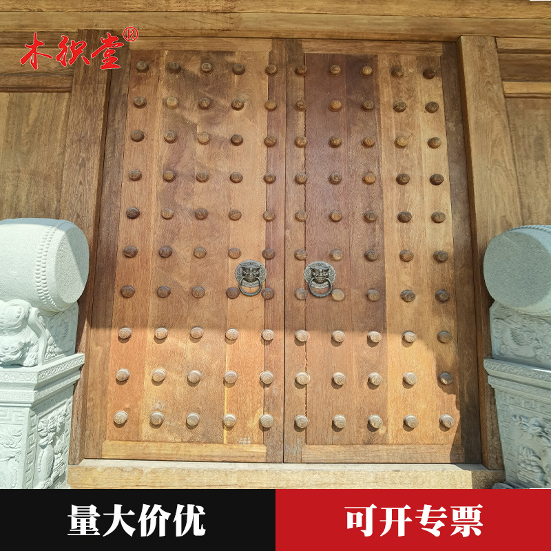 Custom-Made Antique Solid Wood Doors, Chinese-Style Entrance Door Manufacturer Customization, Retro Checkerboard Doors, Solid Wood Flat Doors