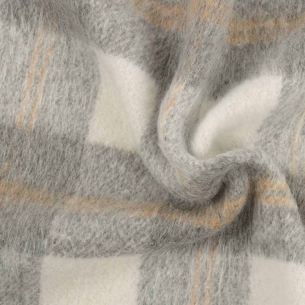 In stock plush plaid woolen fabric autumn and winter Polyester coat fashionable children's clothing luggage fabric