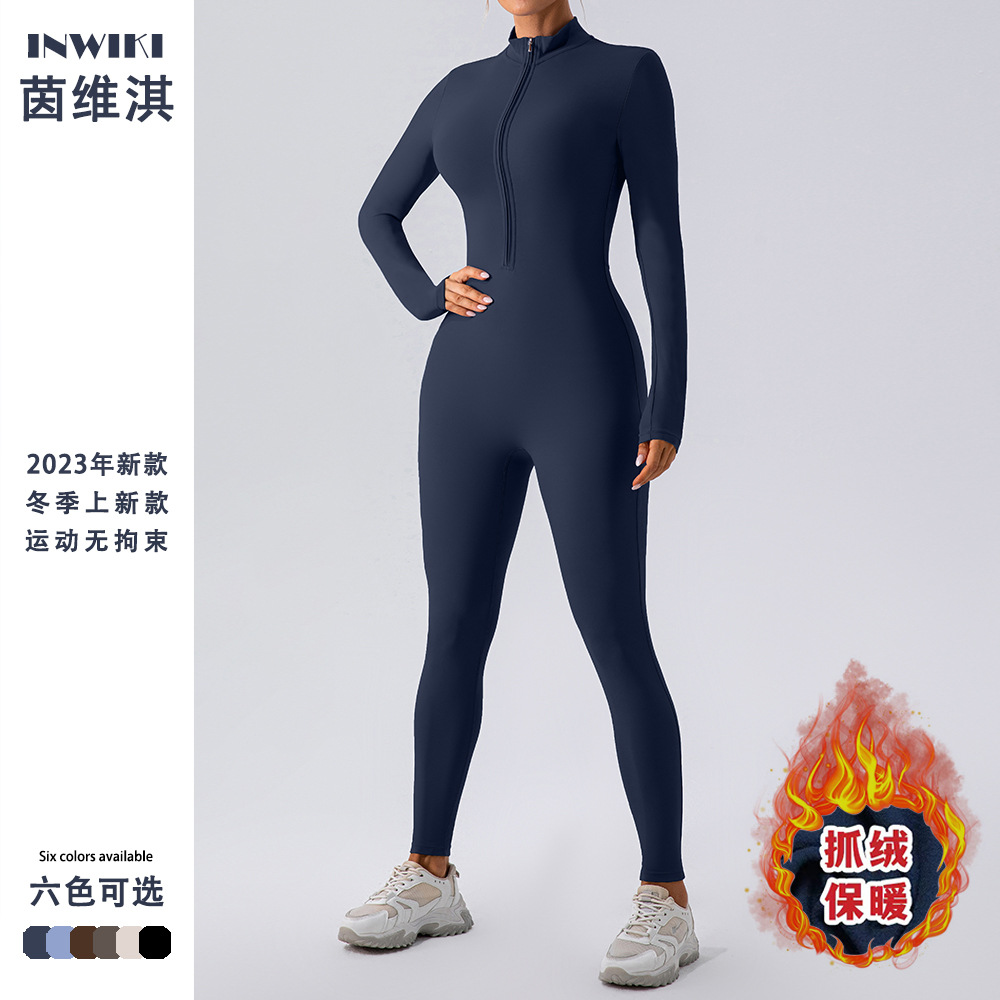 Европейский и американский популярный зимний бархатный комбинезон, длинный рукав, теплый, спортивный боди для женщин