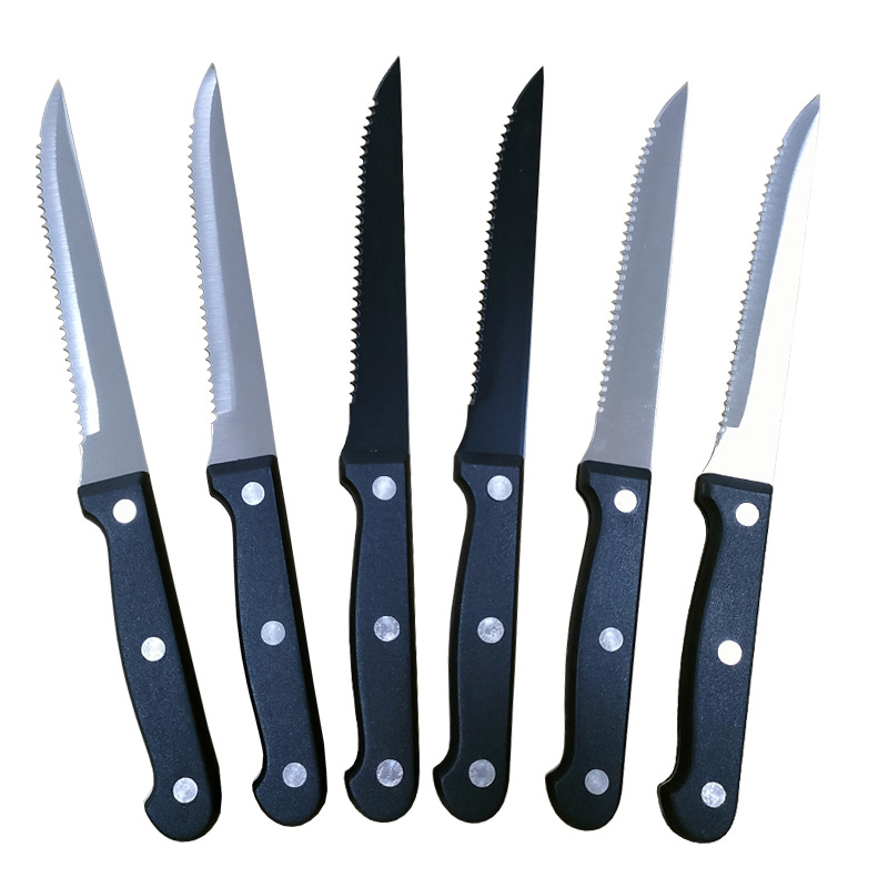 in stock pointed stainless steel 4.5 inch steak knife plastic handle serrated steak knife hotel household special table knife