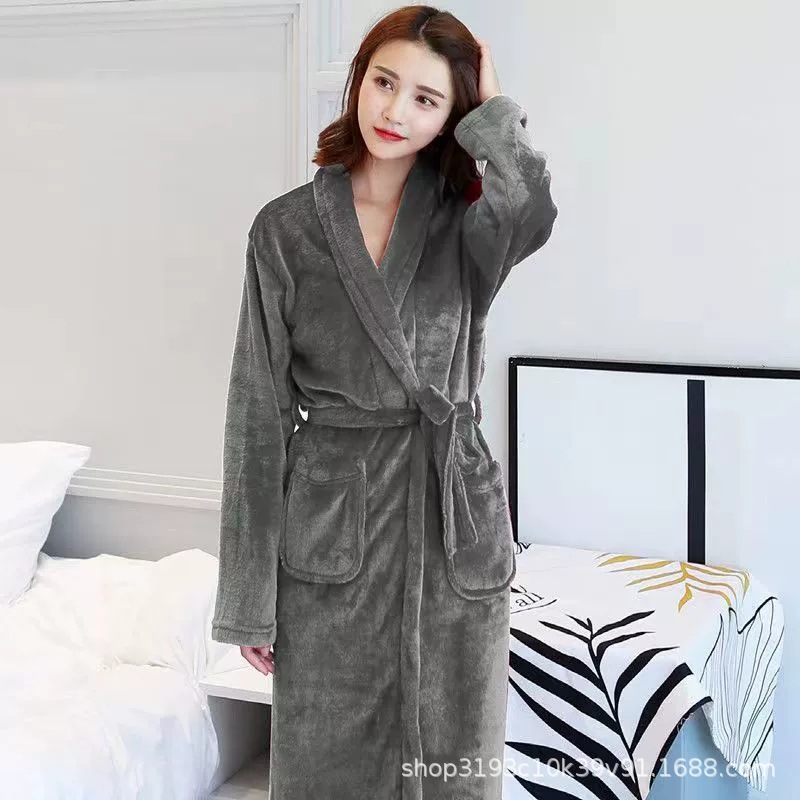 В наличии, ночной халат, женский фланель, простой, коралловый флис, длинный халат