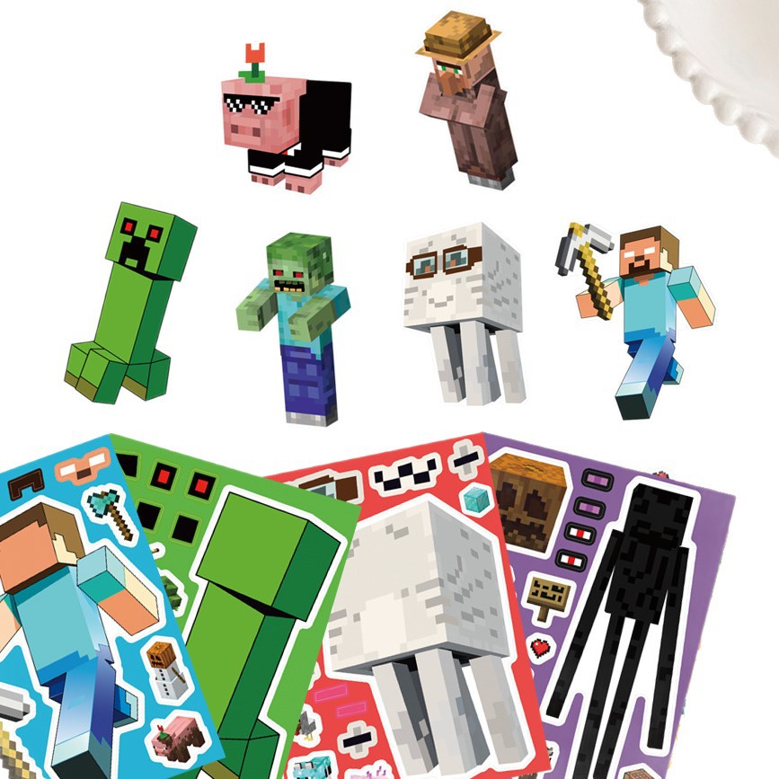 8 Pieces of Minecraft Kidsren's Face-Changing Stickers Notebook Notebook Decoration Waterproof DIY Creative Educational Stickers