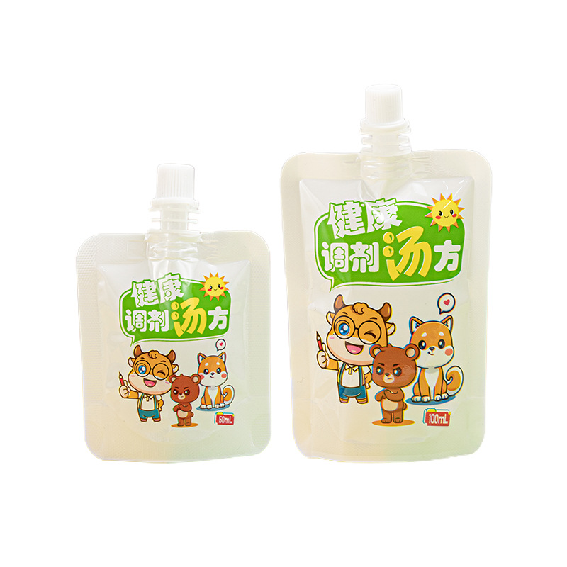 Chinese medicine liquid transparent self-standing nozzle bag in stock sealed beverage milk children's food supplement nozzle packaging bag