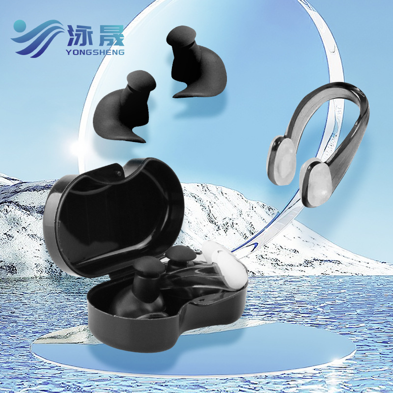 Silicone swimming spiral earplugs waterproof anti-choke soft nose clip suit boxed in stock printable spiral earplugs