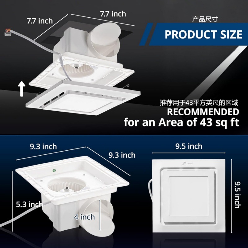 Bathroom Exhaust Fan with Led Light 110 Cfm High Power Moisture Control Ventilation Efficient Energy Saving Bathroom 110V Voltage