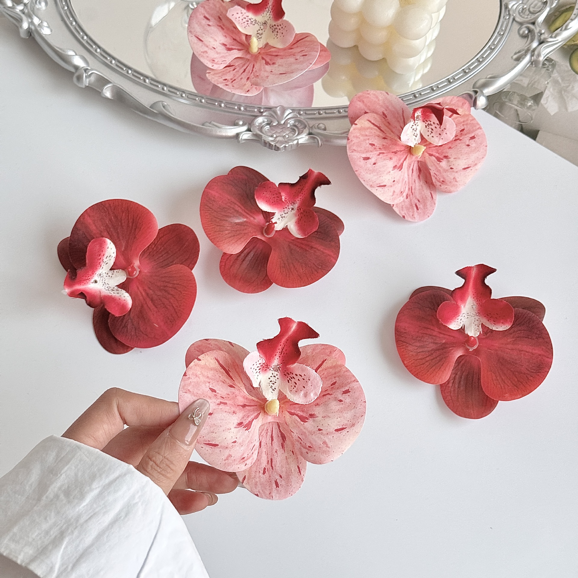 Phalaenopsis artificial flower flower head artificial flower handmade DIY decorative hairpin corsage accessories hand gift cake decorations