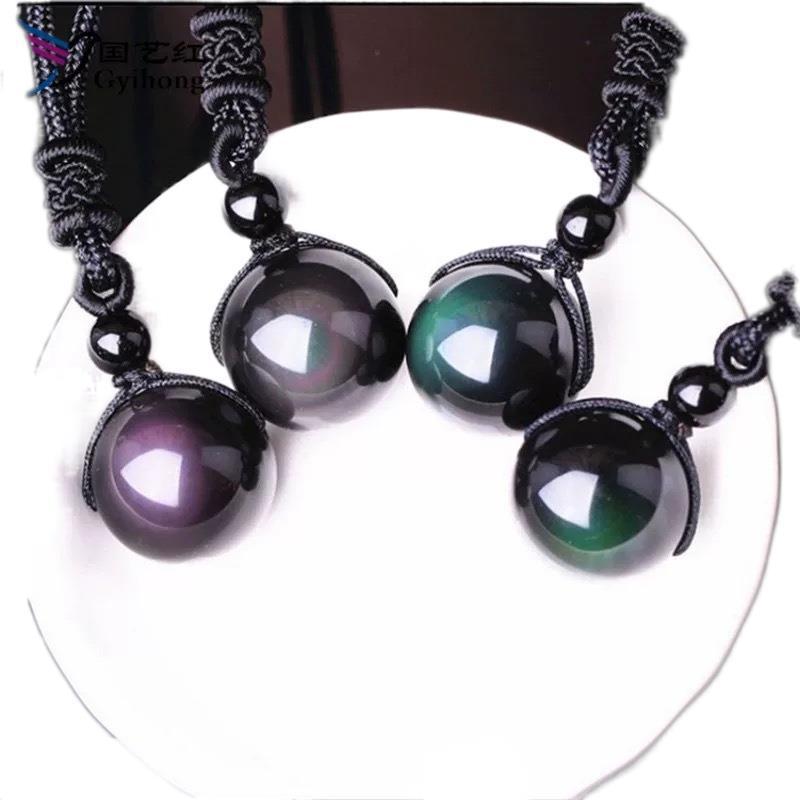 Natural Obsidian Pendant Natural Double Rainbow Eye Transfer Beads Buddha Beads Pendant Necklace Jewelry Gift Wholesale