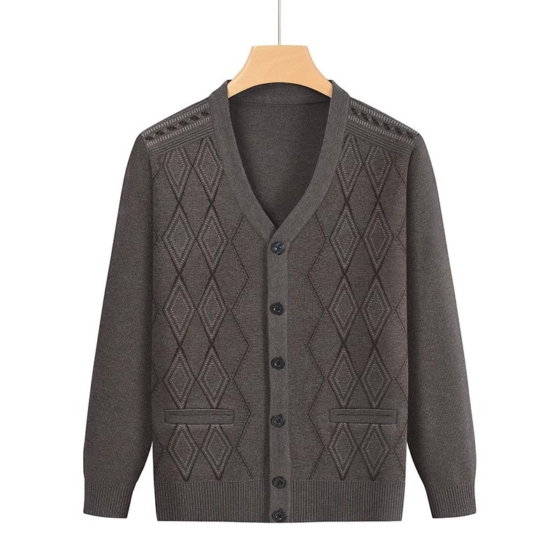 Grandpa fleece-lined thickened cardigan sweater elderly knitted sweater middle-aged and elderly men's dad warm coat top