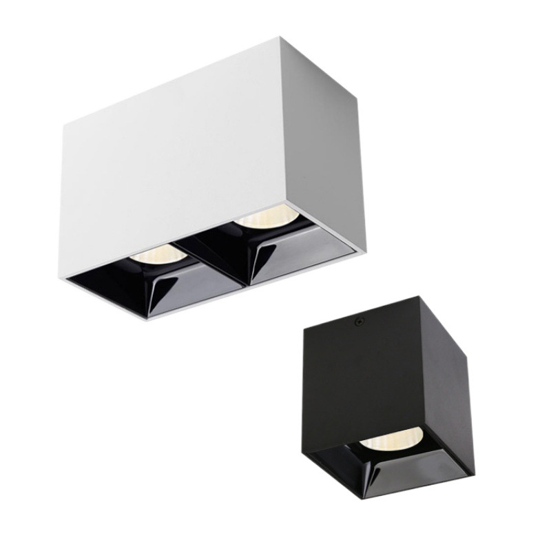 All-Aluminum Anti-Glare Led Square Surface-Mounted Spotlight for Living Room Without Main Light, Nordic Single-Head and Double-Head Ceiling-Mounted Downlight