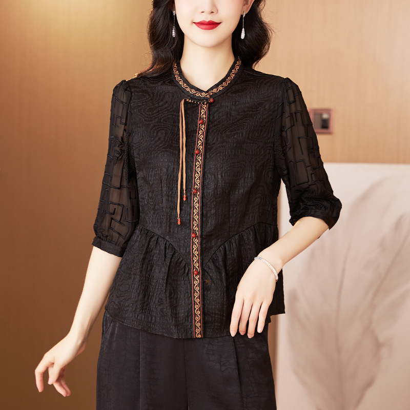 Шелковая блузка с вышивкой, новая весна-лето 2024