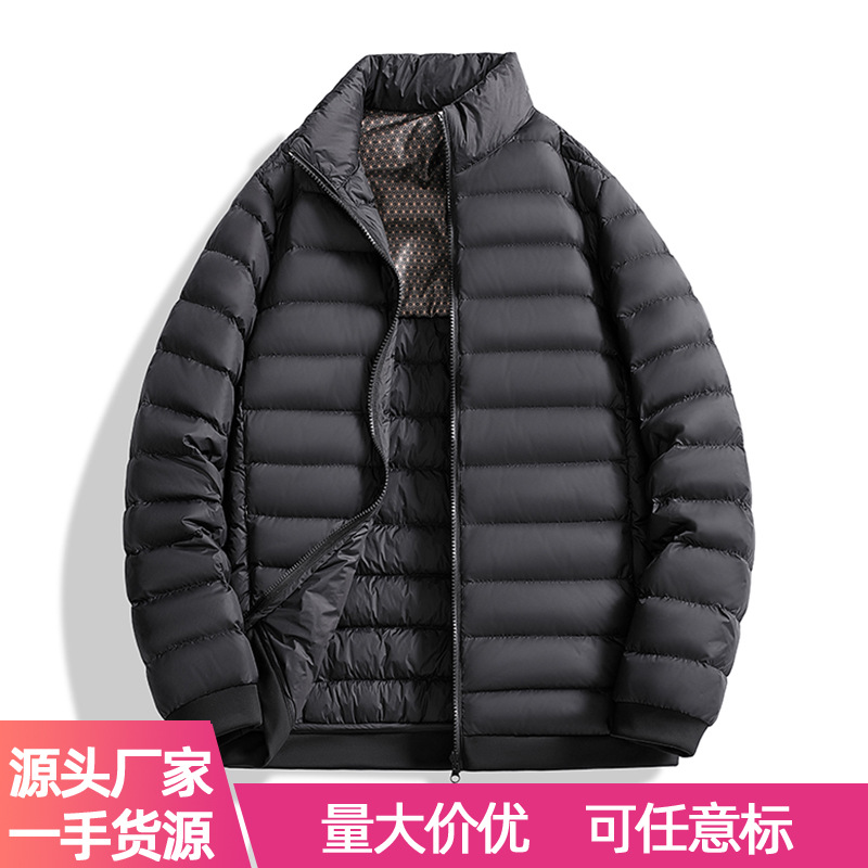 Оптовая куртка из пуха для мужчин и женщин, черная, новая осень-зима, короткая, стоячий воротник, тонкая и легкая, подкладка 2518