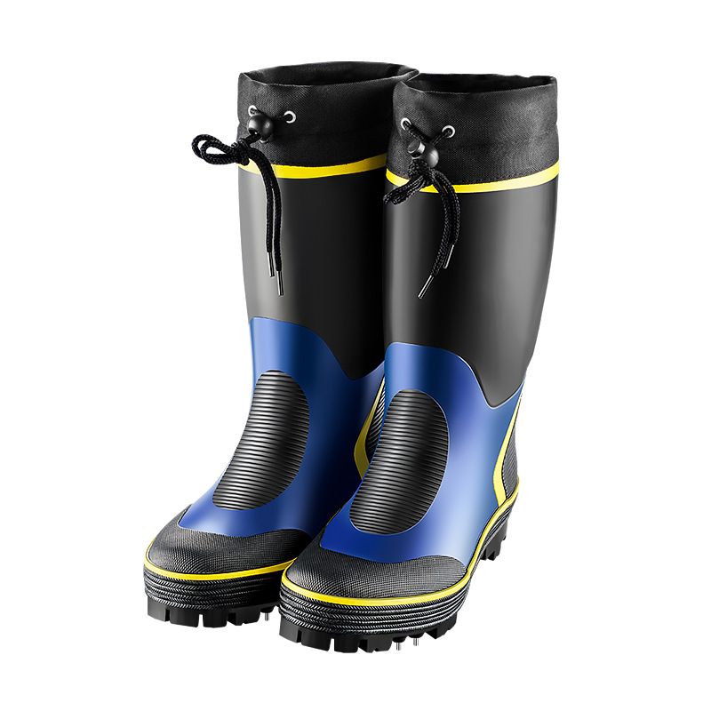 New steel nail bottom rain boots plus size outdoor fishing shoes rock fishing shoes high tube rain boots rubber sea fishing reef non-slip shoes