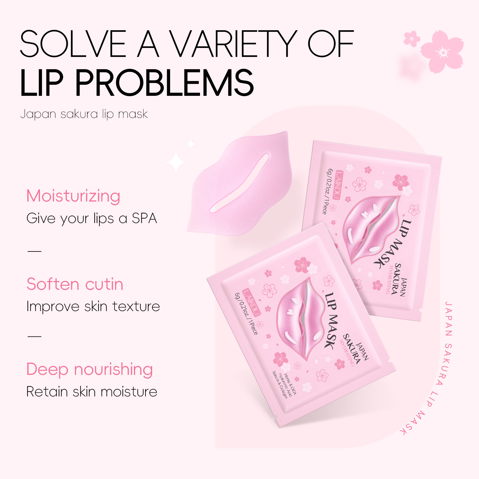 Laikou Sakura Lip Mask 6g Moisturizing and Elastic Lip Care English Packaging Cross-Border Lip Patch Foreign Trade